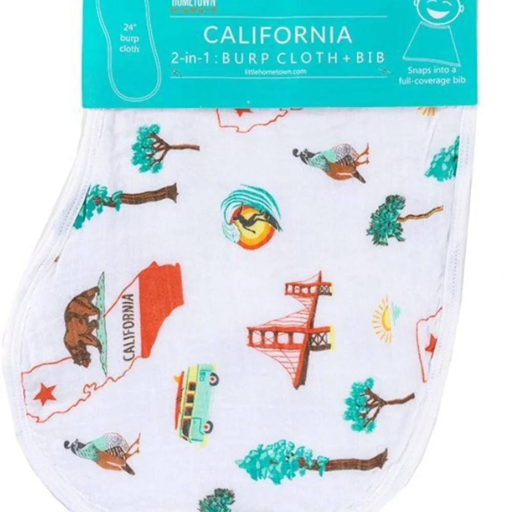 NWT Little Hometown California Baby Muslin Swaddle Blanket & Burp Cloth/Bib